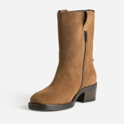 Boots camel cuir velours esprit motard