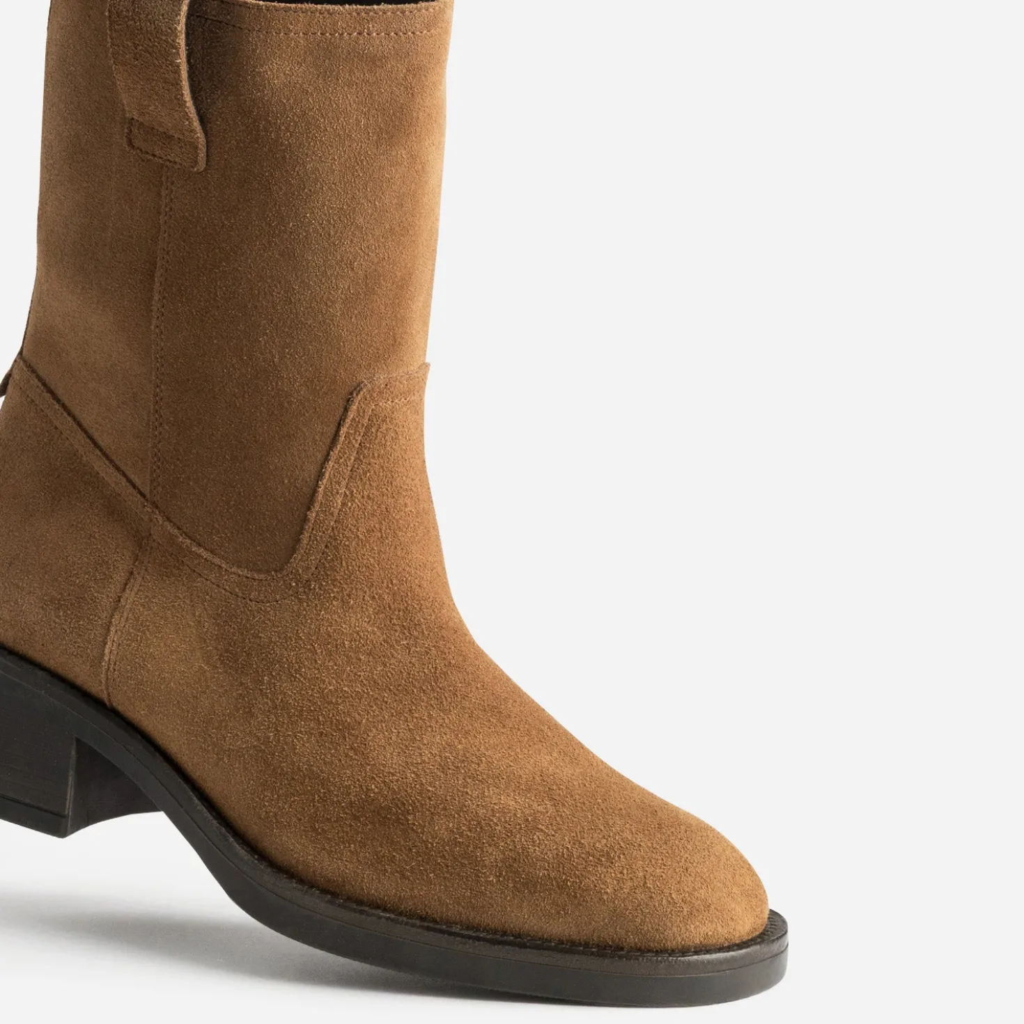 Boots camel cuir velours esprit motard