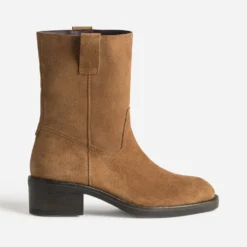 Boots camel cuir velours esprit motard