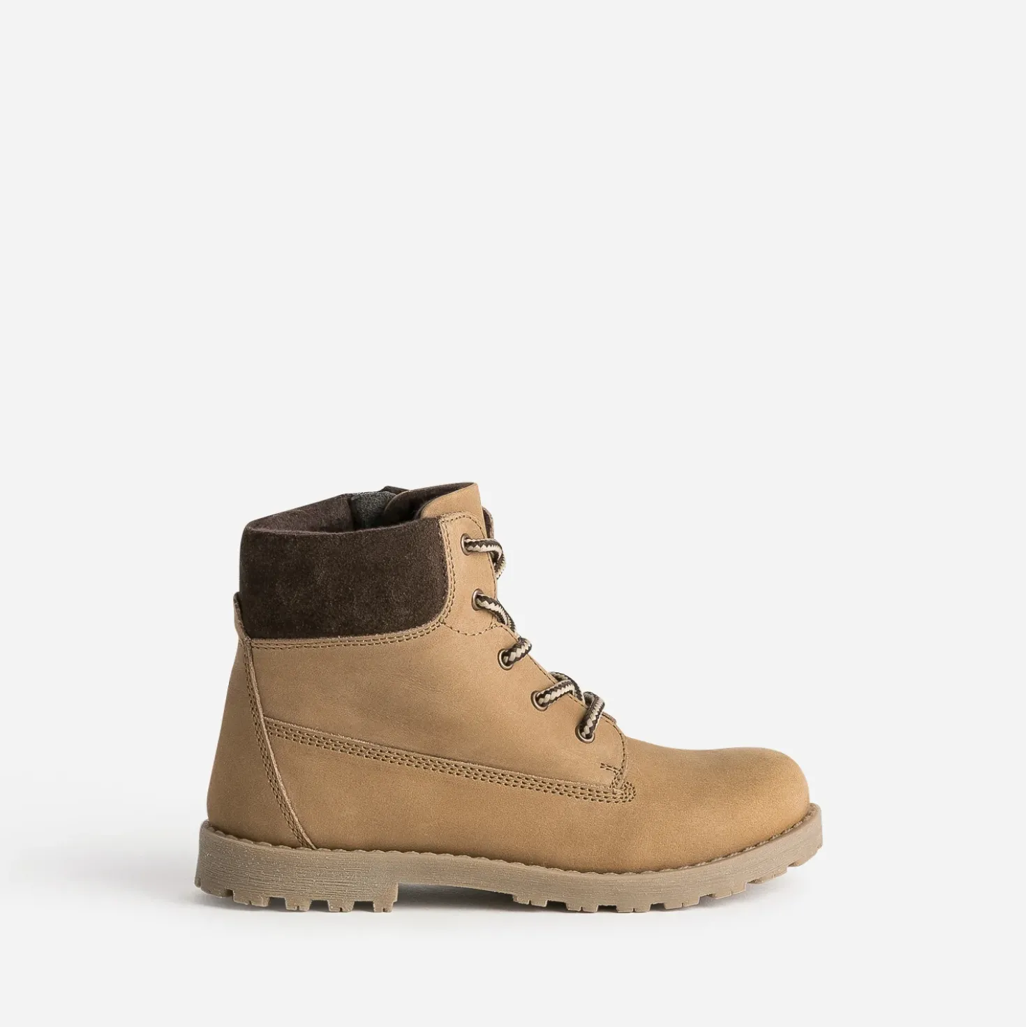 Boots éco-conçu BUGGY camel en cuir et textile marron