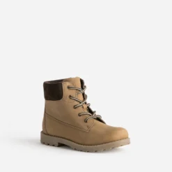 Boots éco-conçu BUGGY camel en cuir et textile marron