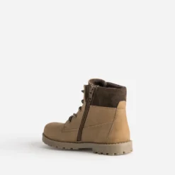 Boots éco-conçu BUGGY camel en cuir et textile marron
