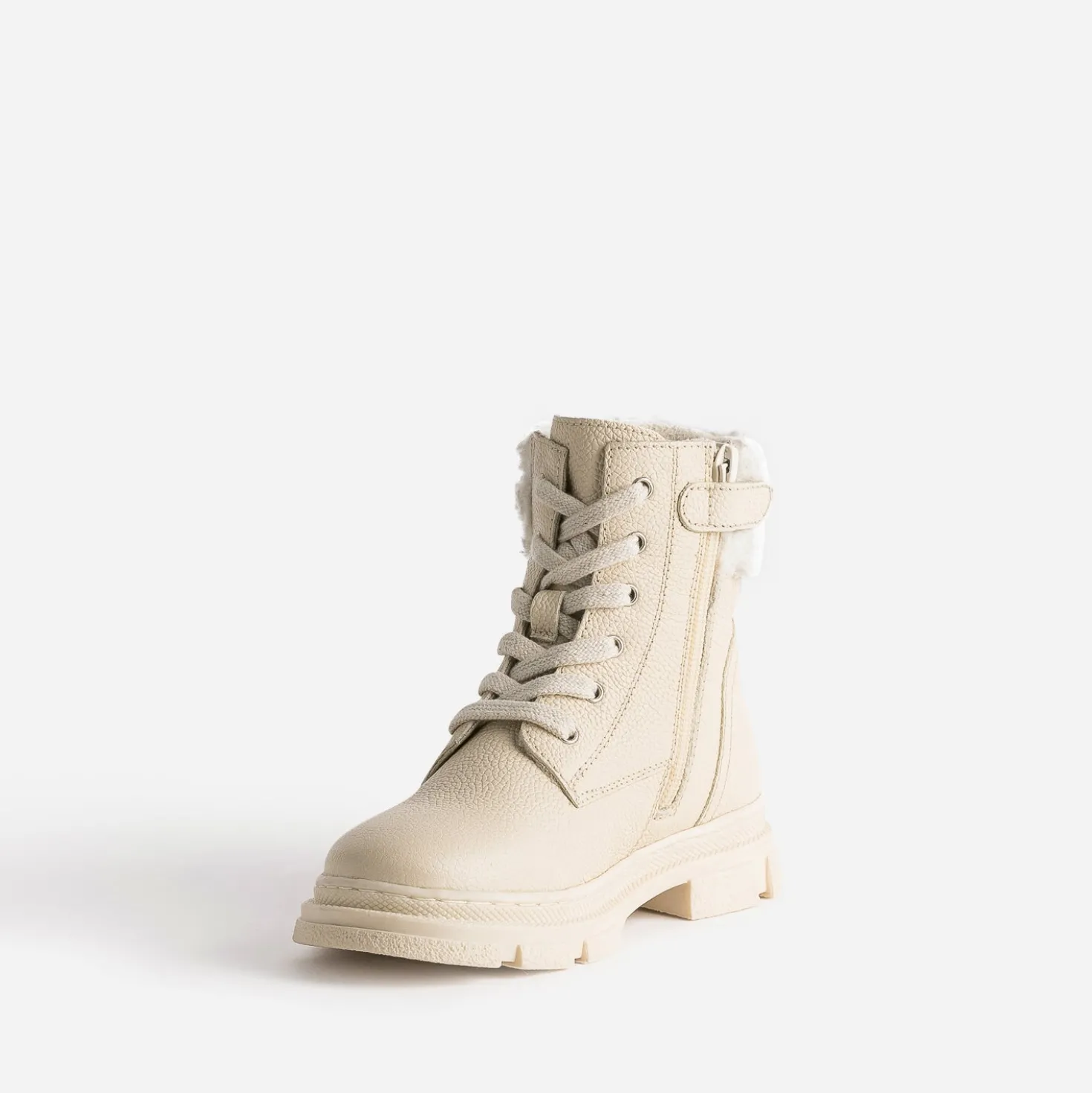 Boots éco-conçu à lacet BUGGY beige en cuir fourré