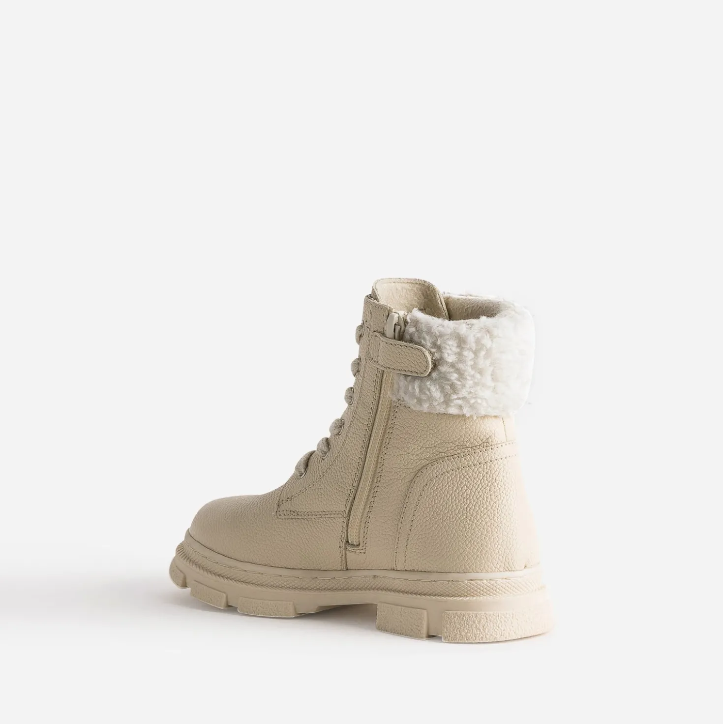 Boots éco-conçu à lacet BUGGY beige en cuir fourré