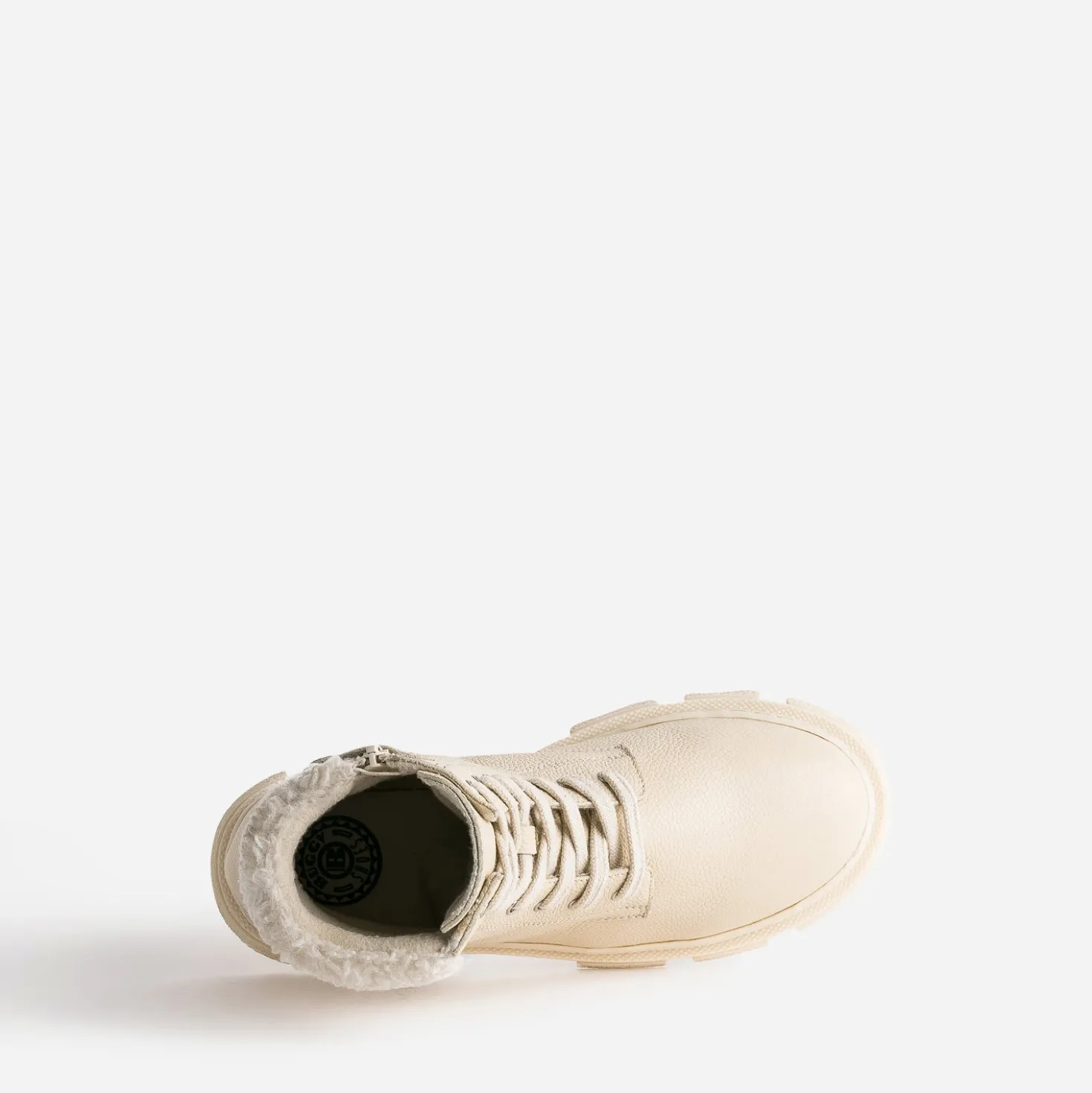 Boots éco-conçu à lacet BUGGY écru en cuir fourré