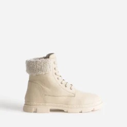 Boots éco-conçu à lacet BUGGY écru en cuir fourré