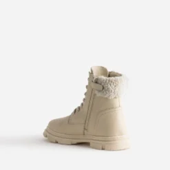 Boots éco-conçu à lacet BUGGY écru en cuir fourré