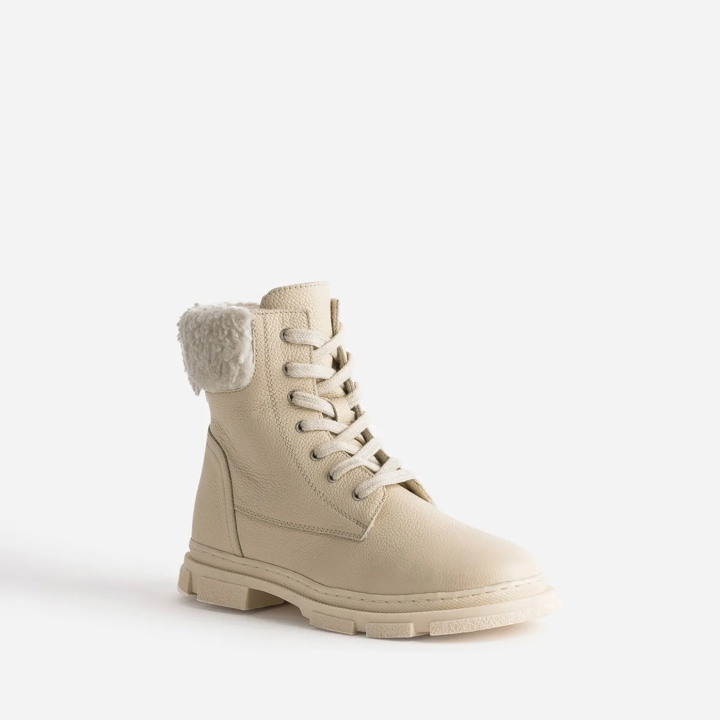 Boots éco-conçu à lacet BUGGY écru en cuir fourré