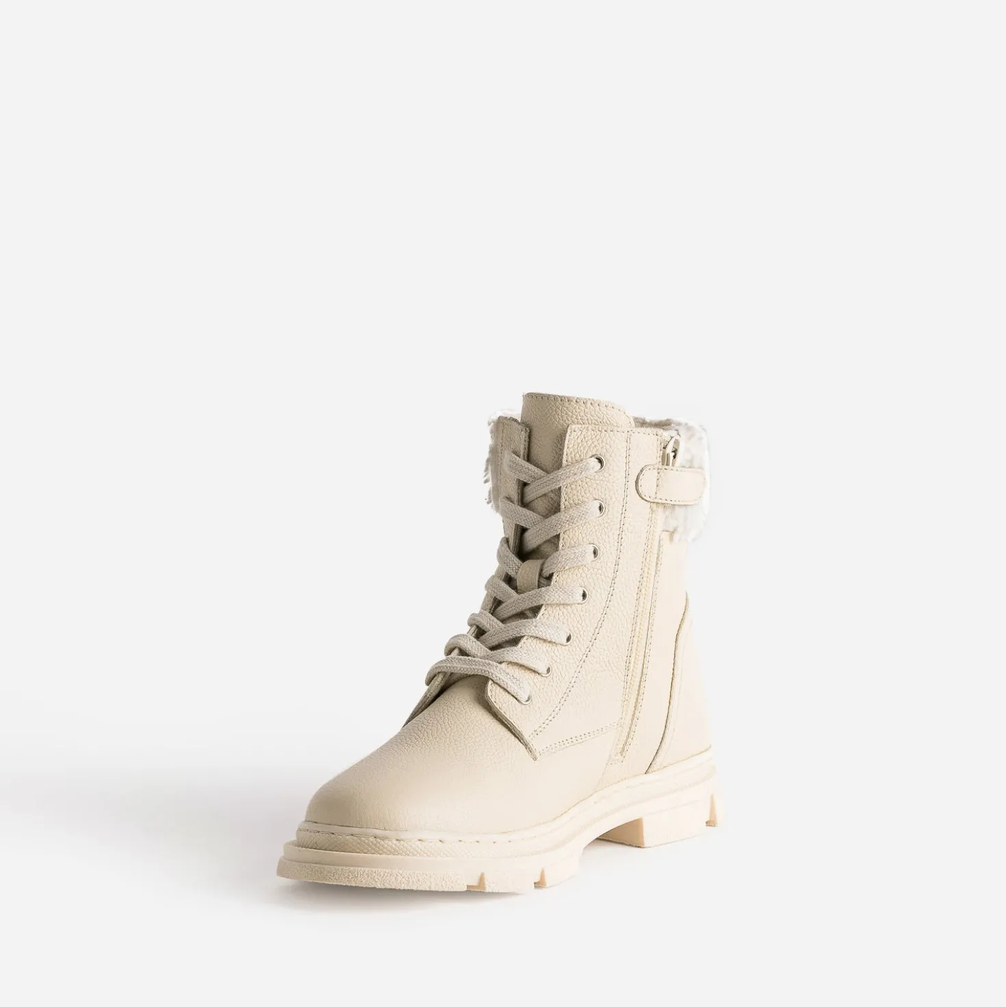 Boots éco-conçu à lacet BUGGY écru en cuir fourré