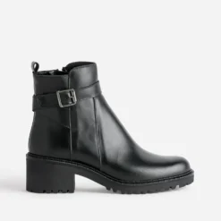 Boots éco-conçu noir cuir à semelle crantée