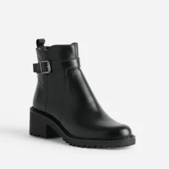 Boots éco-conçu noir cuir à semelle crantée
