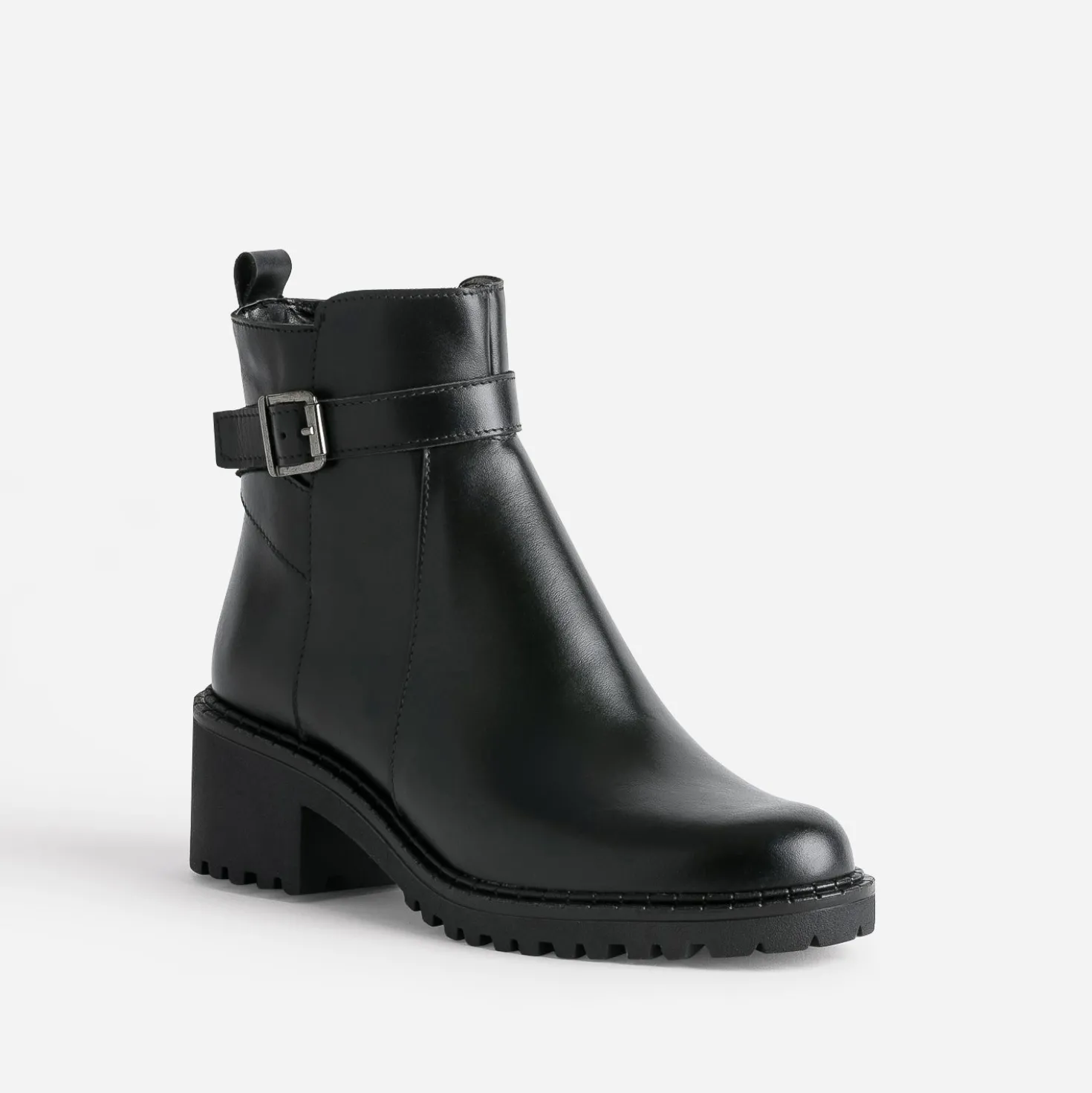 Boots éco-conçu noir cuir à semelle crantée