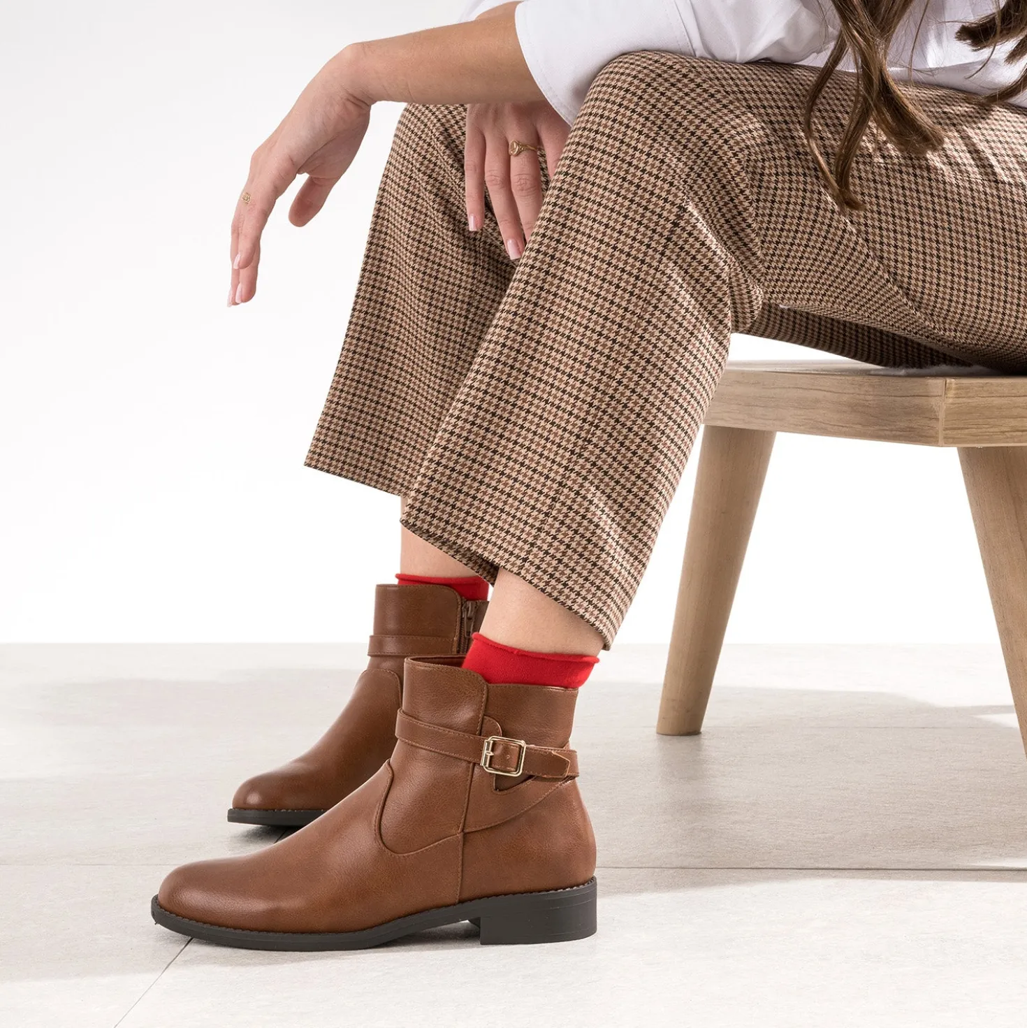 Boots cognac avec bride cheville
