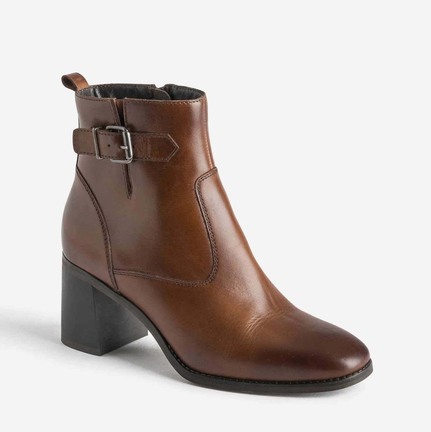 Boots cognac éco-conçu en cuir détails surpiqûres