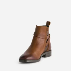 Boots cognac cuir détails effet python