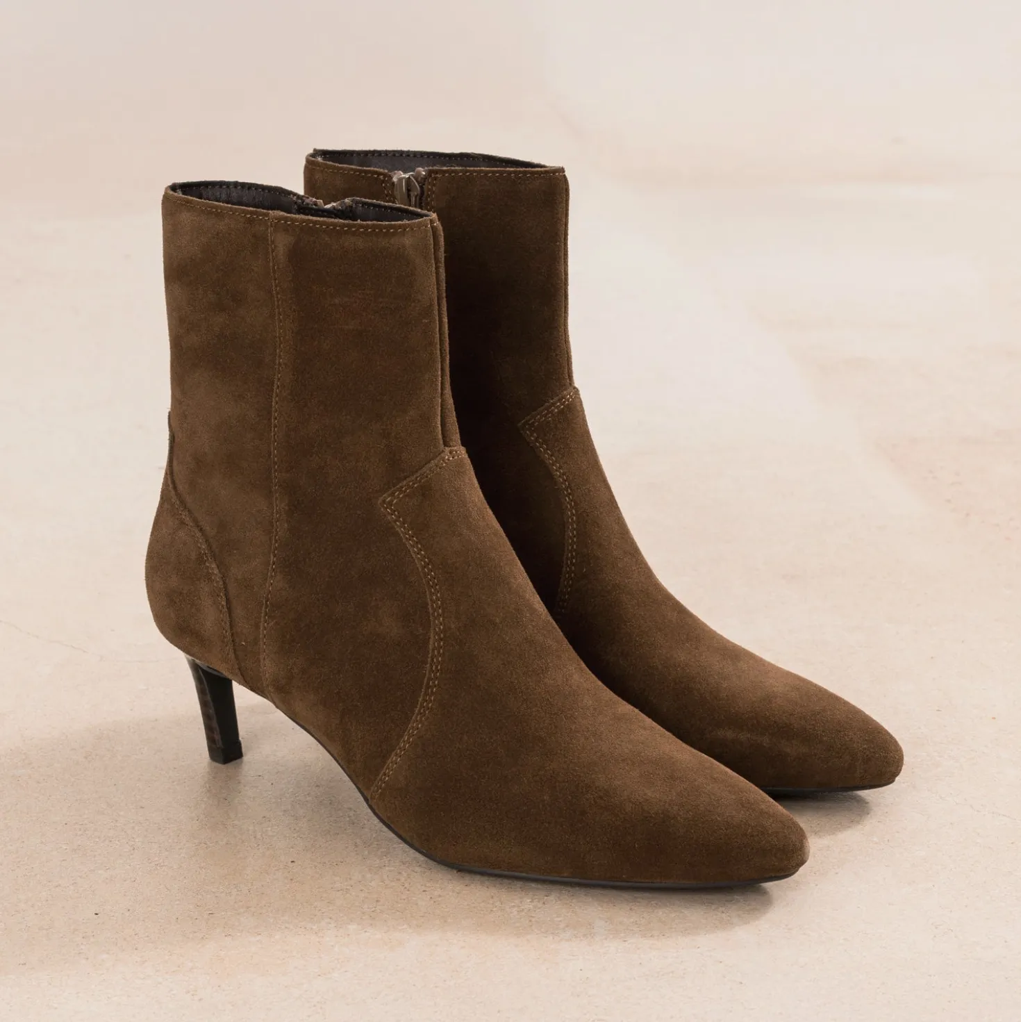 Boots cognac cuir velours