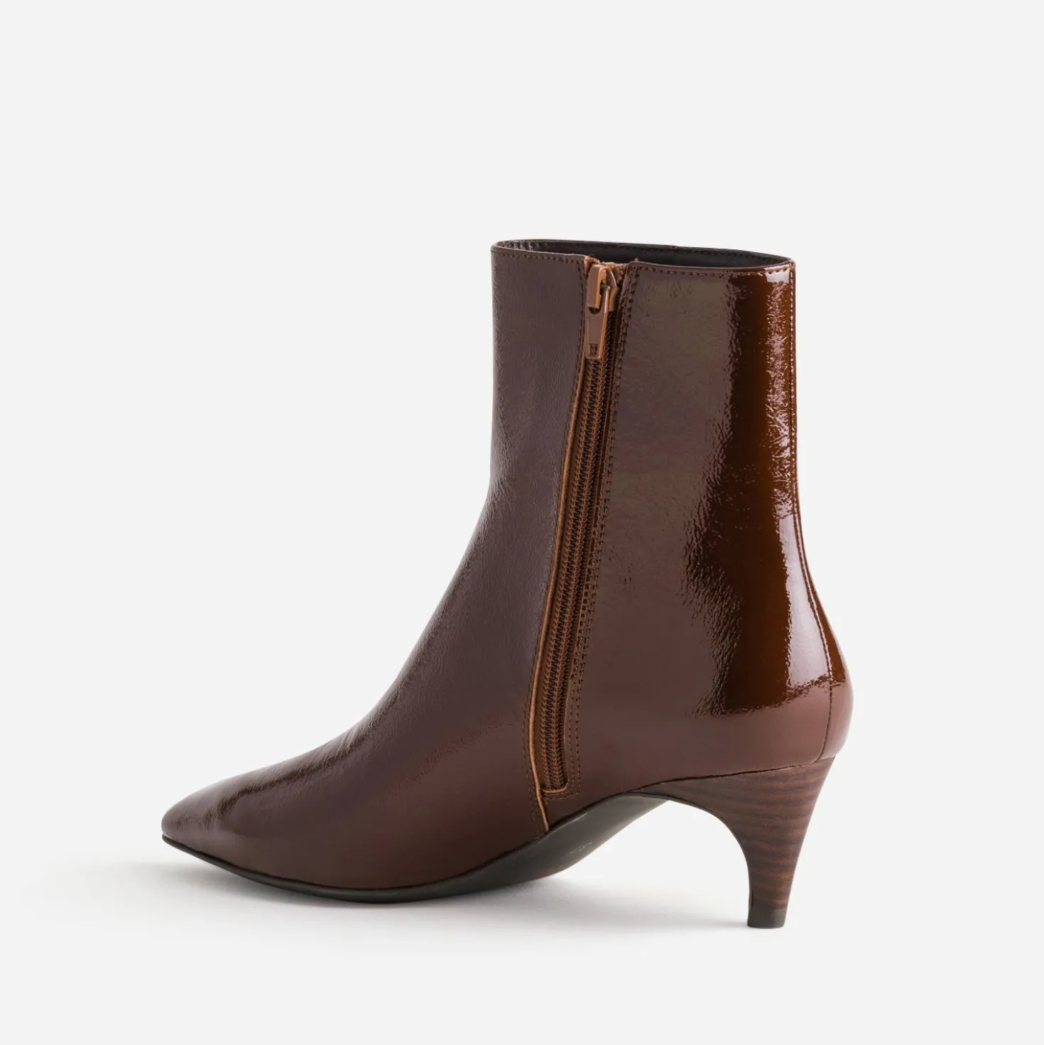 Boots cognac verni cuir petit talon