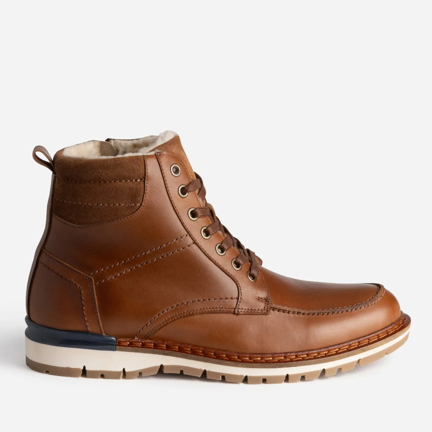 Boots cranté fourré en cuir cognac