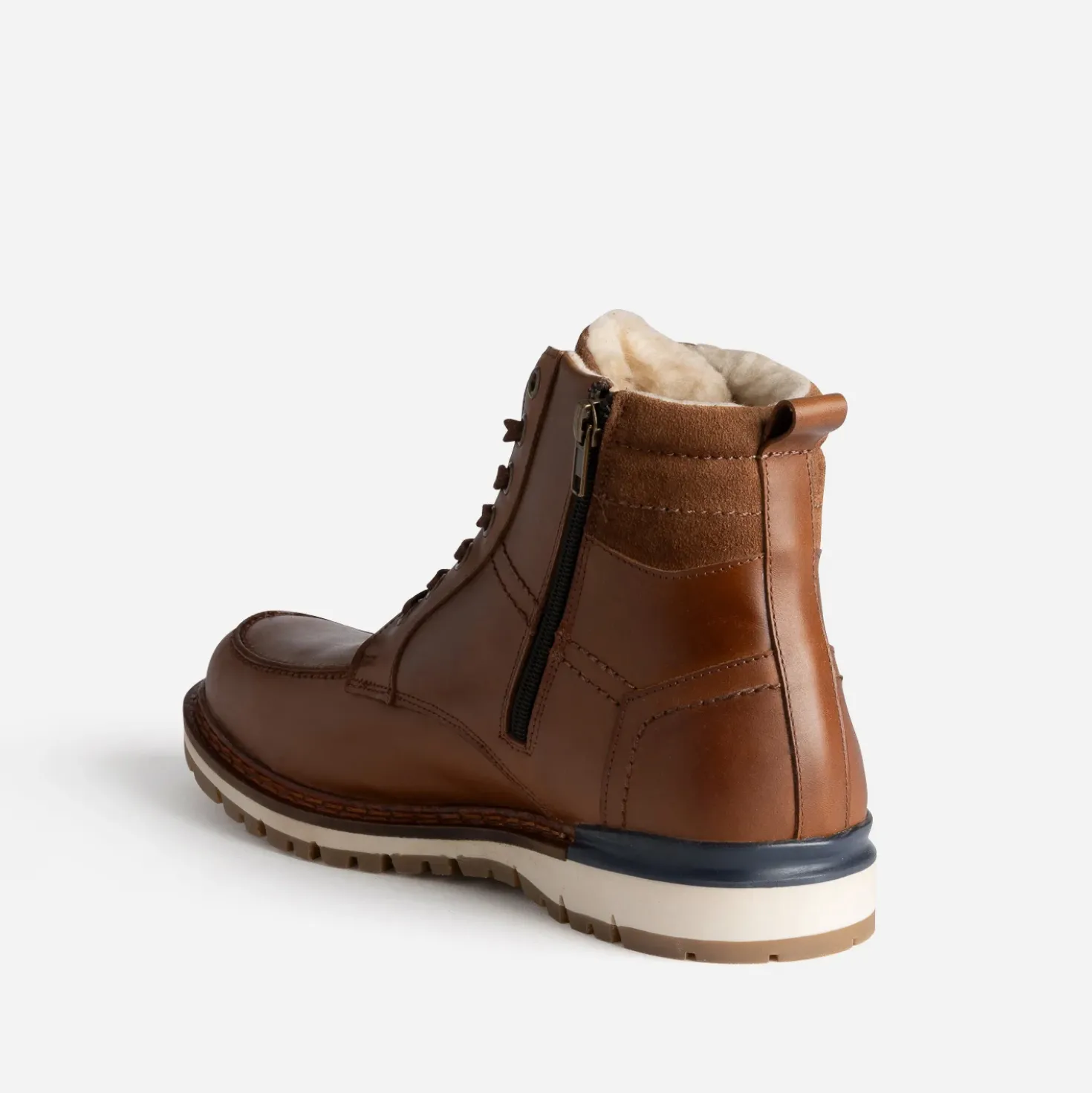 Boots cranté fourré en cuir cognac