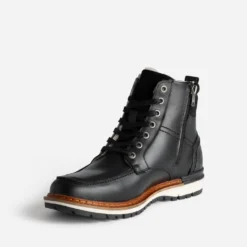 Boots cranté fourré en cuir noir