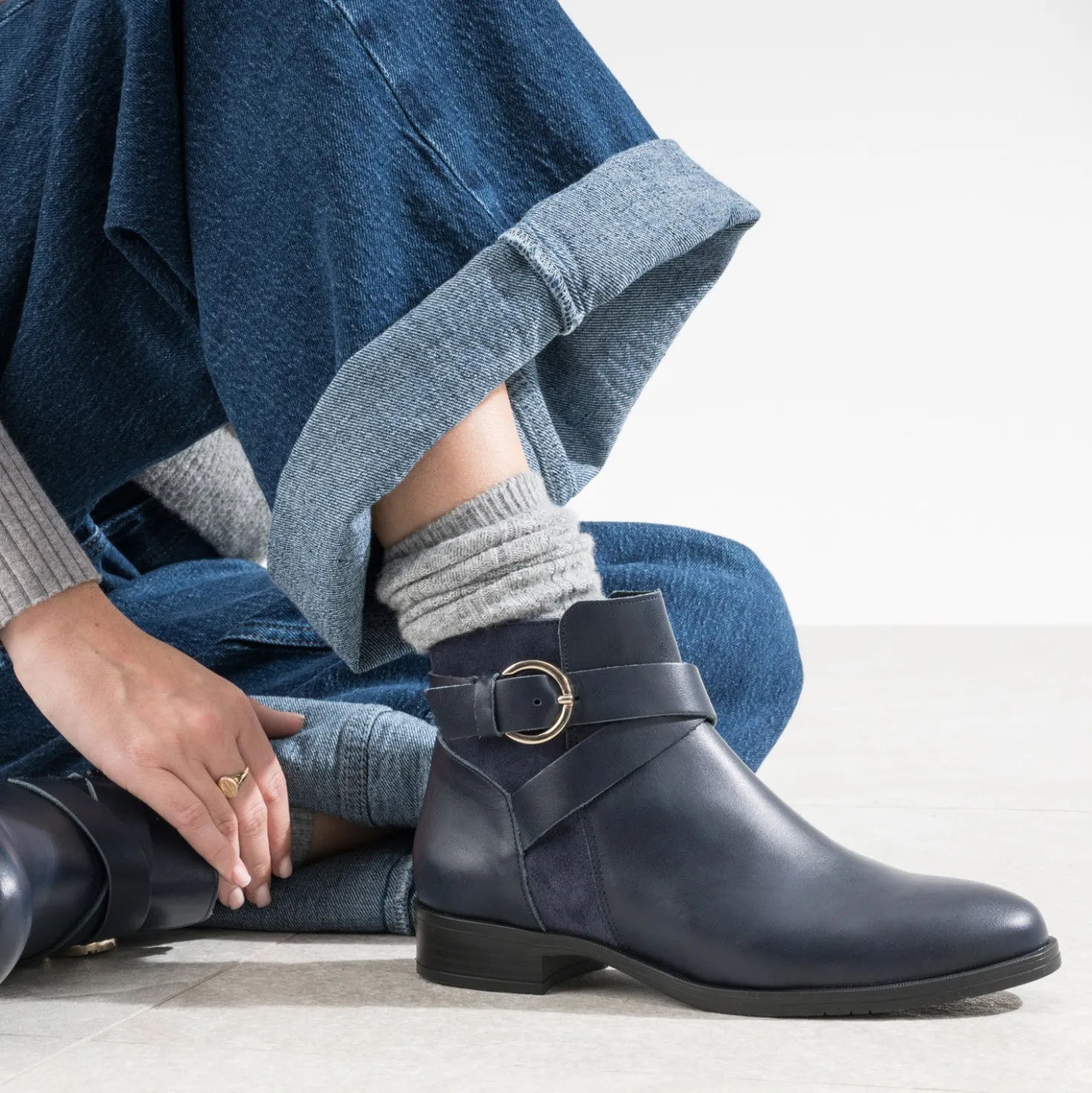 Boots ERAM FLEX marine cuir bi-matière