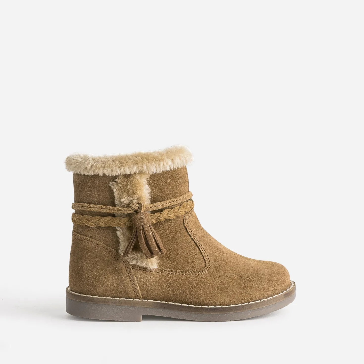 Boots fille BUGGY en croûte de cuir camel