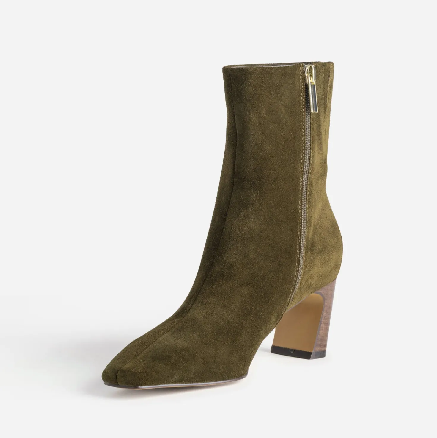 Boots kaki cuir velours talon incurvé