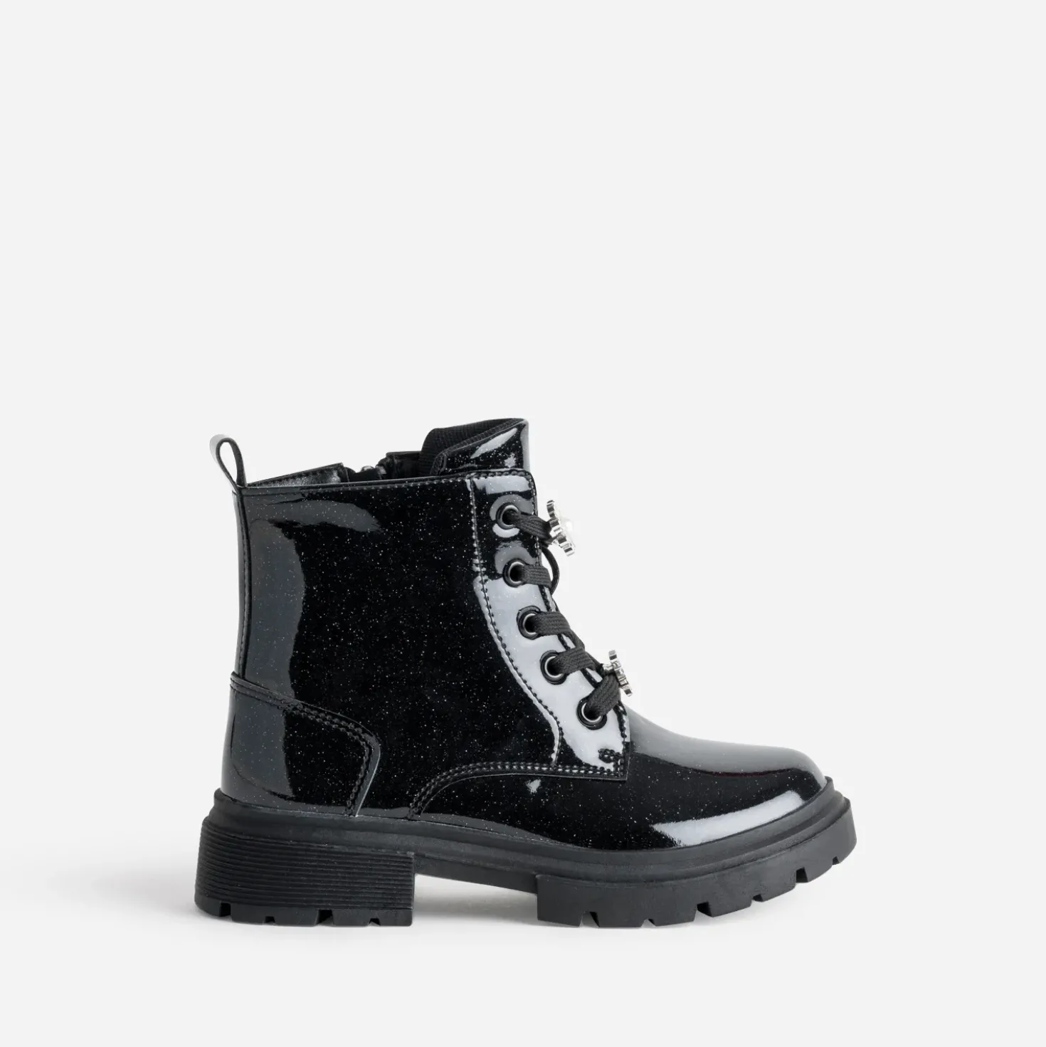 Boots à lacet BUGGY noir pailleté fleurs amovibles