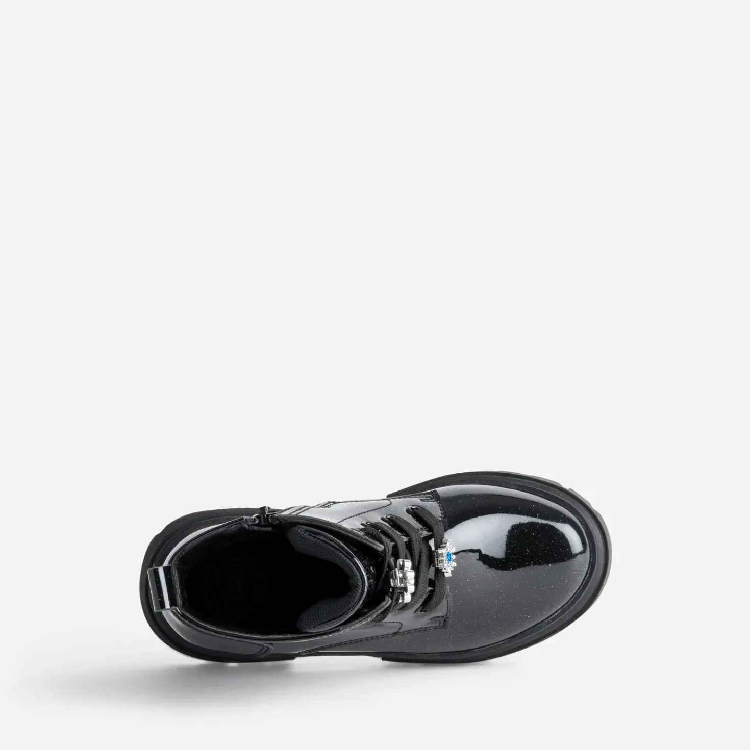Boots à lacet BUGGY noir pailleté fleurs amovibles