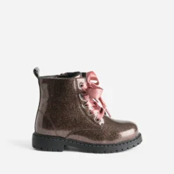 Boots à lacet BUGGY rose pailleté à lacet ruban
