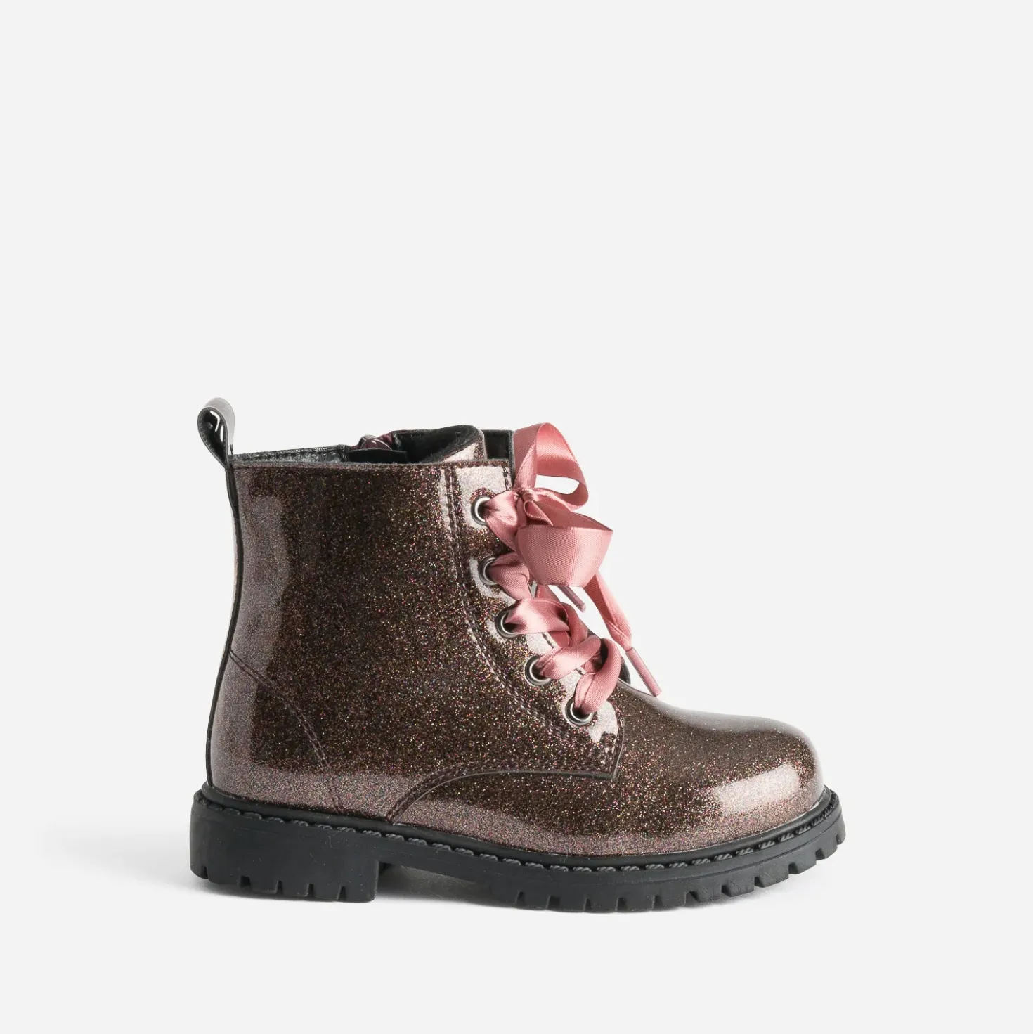 Boots à lacet BUGGY rose pailleté à lacet ruban