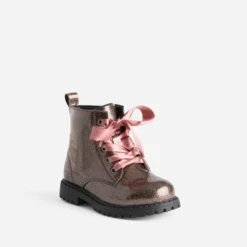 Boots à lacet BUGGY rose pailleté à lacet ruban