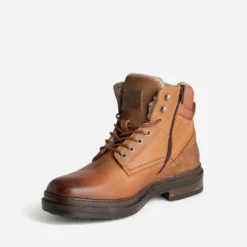 Boots à lacet cognac cuir fourré