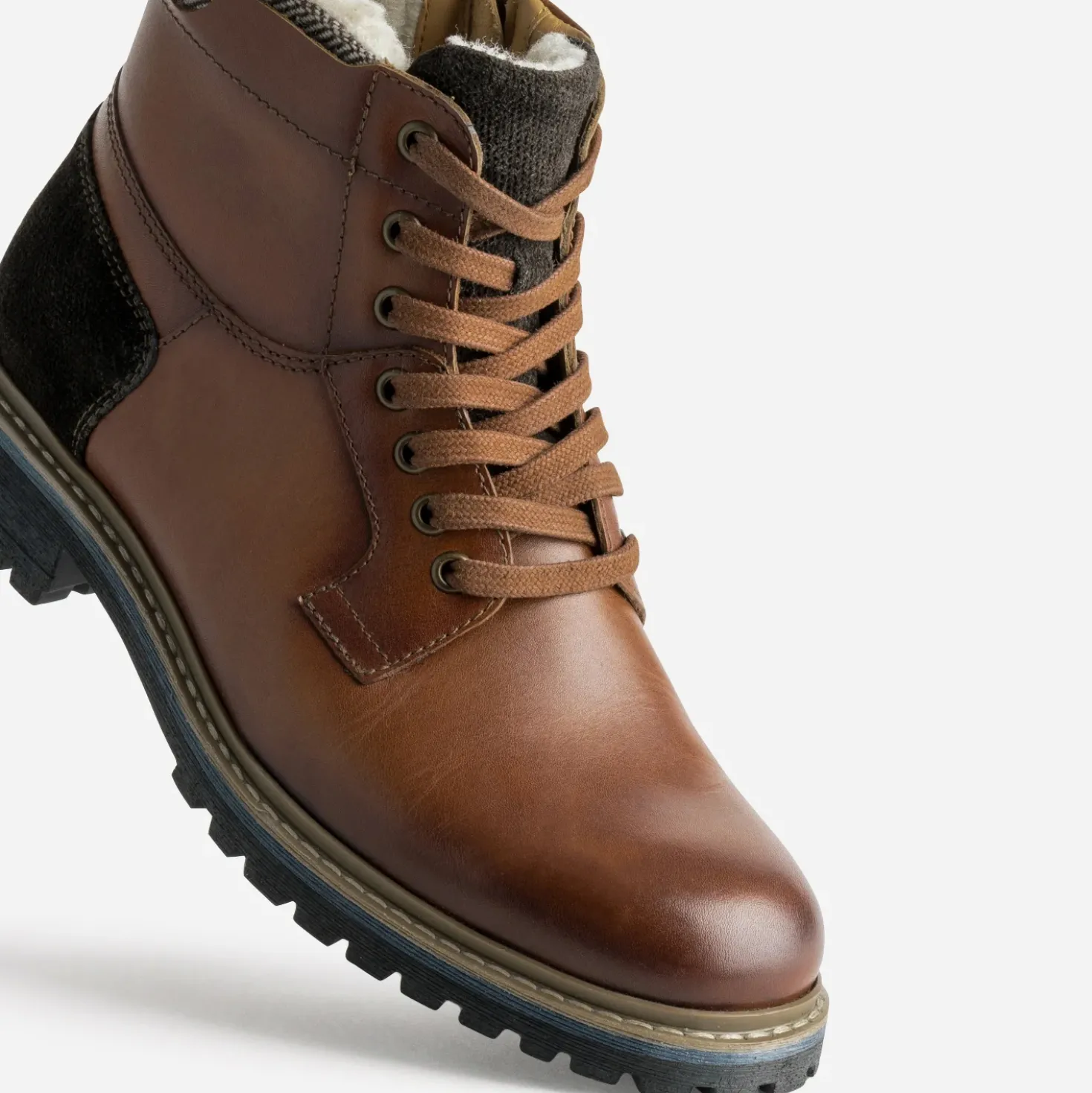 Boots à lacet cognac cuir fourré