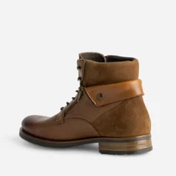 Boots à lacet cognac cuir à revers