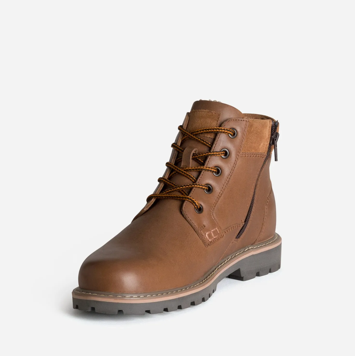 Boots à lacet cognac cuir semelle crantée