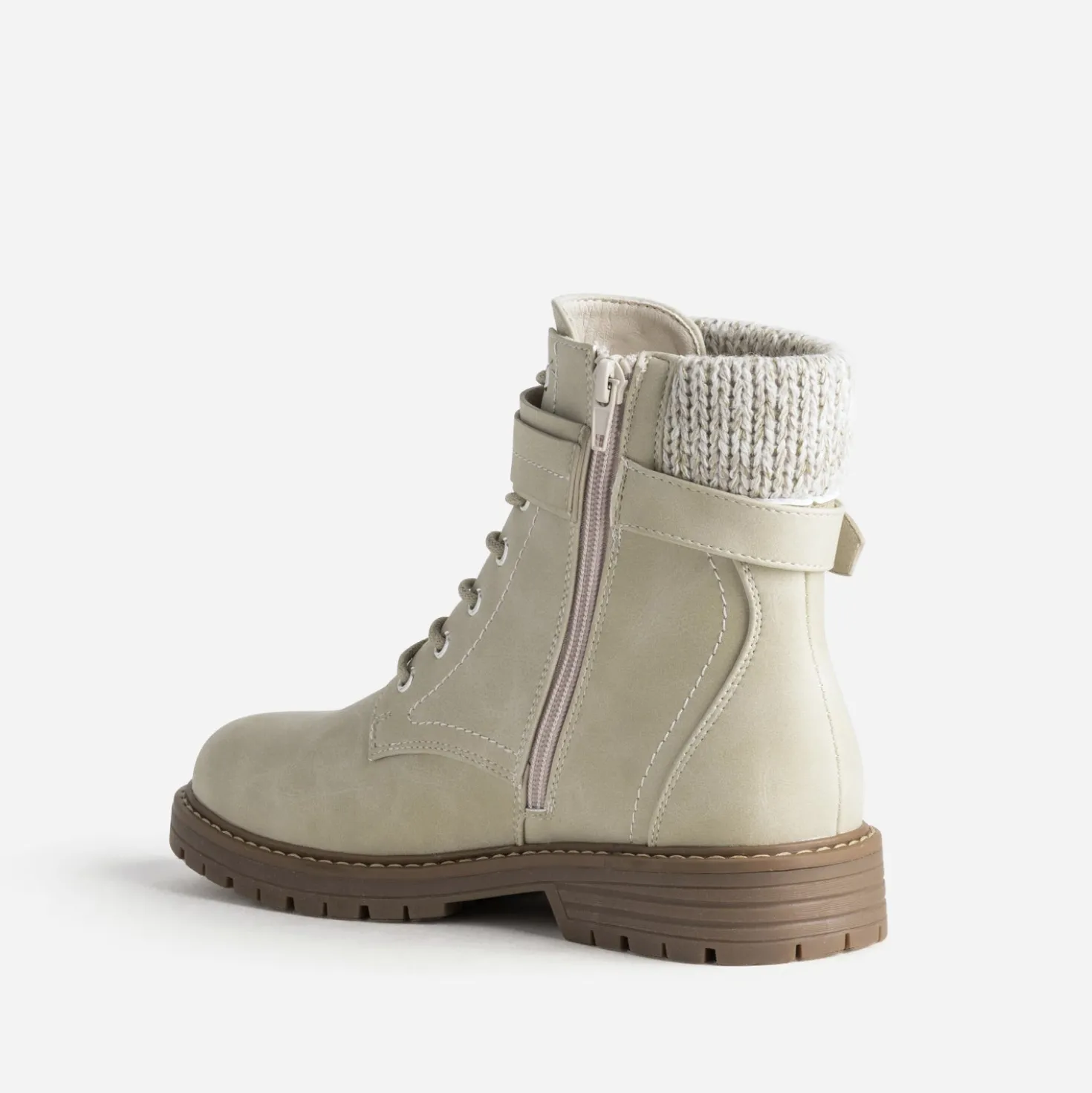 Boots lacet écru col textile