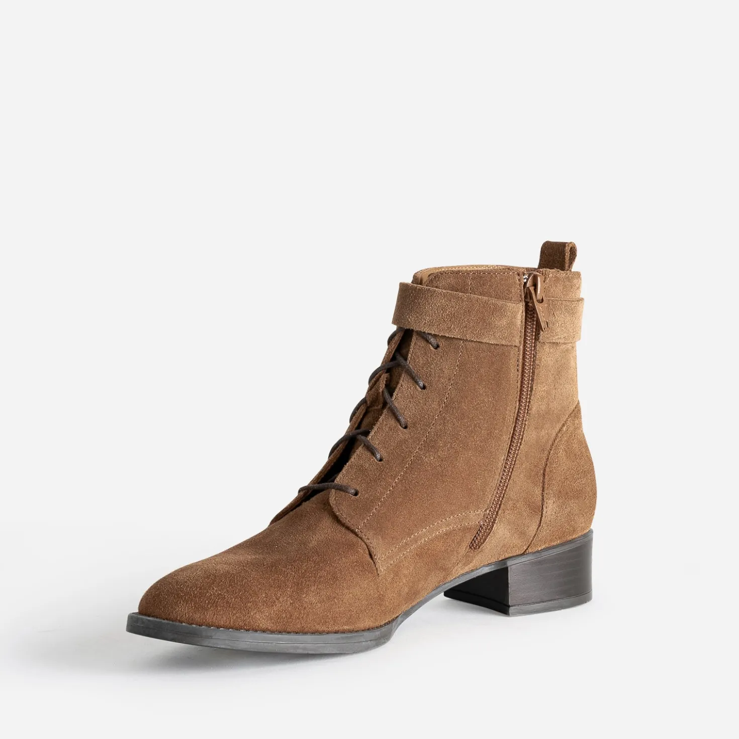 Boots à lacet ERAM FLEX camel cuir velours
