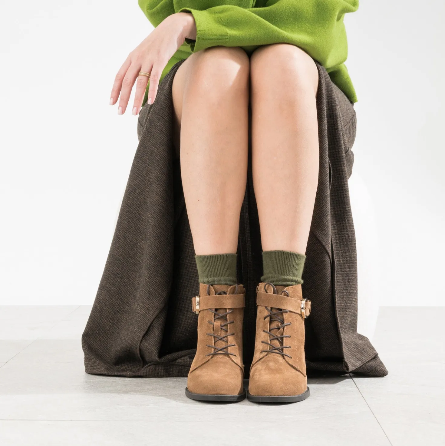 Boots à lacet ERAM FLEX camel cuir velours