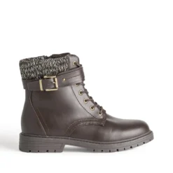 Boots lacet marron col textile