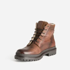 Boots à lacet marron cuir fourré