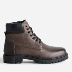Boots à lacet marron cuir semelle crantée