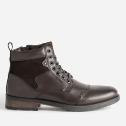 Boots à lacet marron cuir talon effet bois
