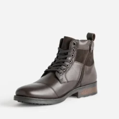 Boots à lacet marron cuir talon effet bois