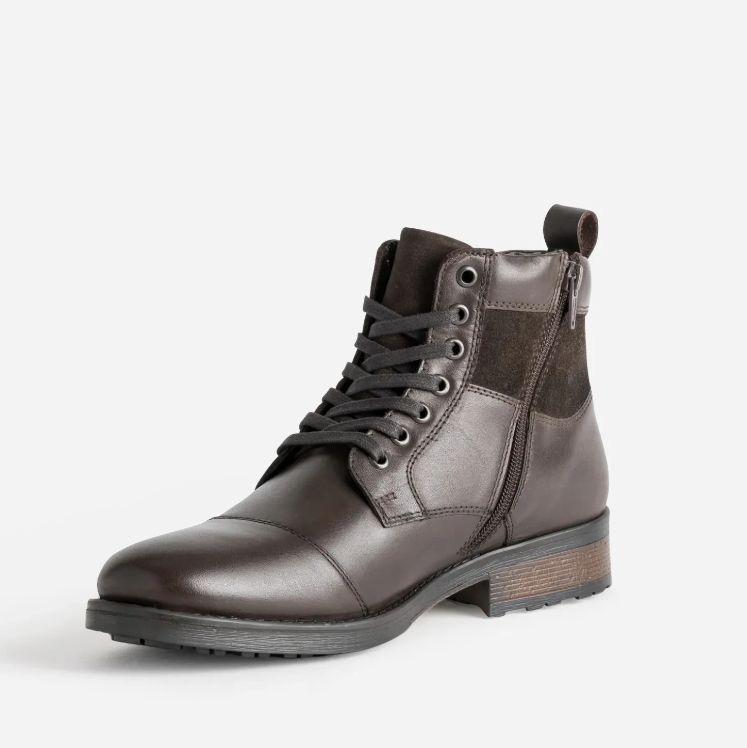 Boots à lacet marron cuir talon effet bois