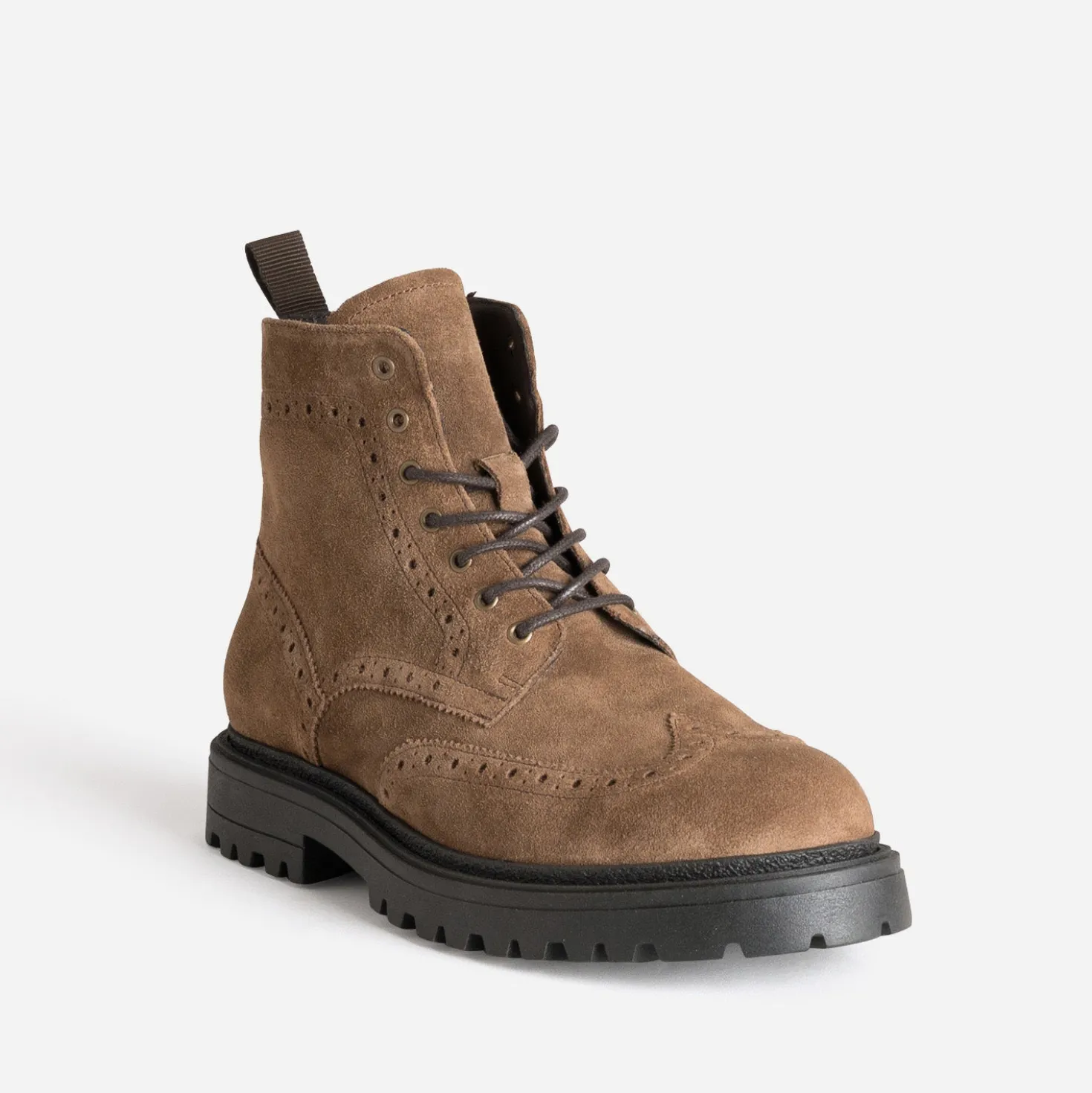 Boots à lacet marron cuir velours cranté
