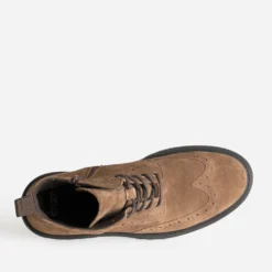 Boots à lacet marron cuir velours cranté