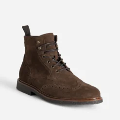 Boots à lacet marron cuir velours bout fleuri