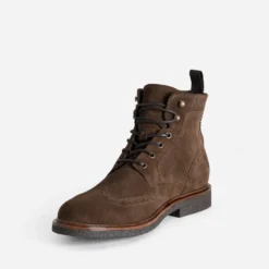 Boots à lacet marron cuir velours bout fleuri