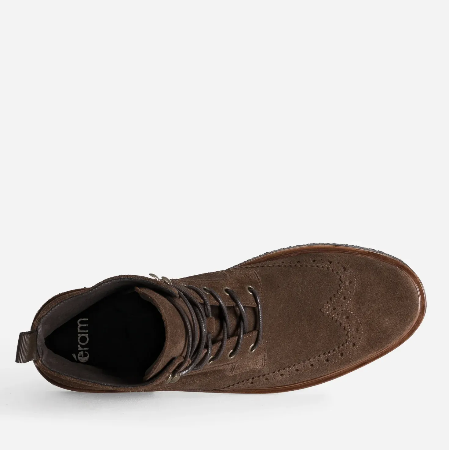 Boots à lacet marron cuir velours bout fleuri